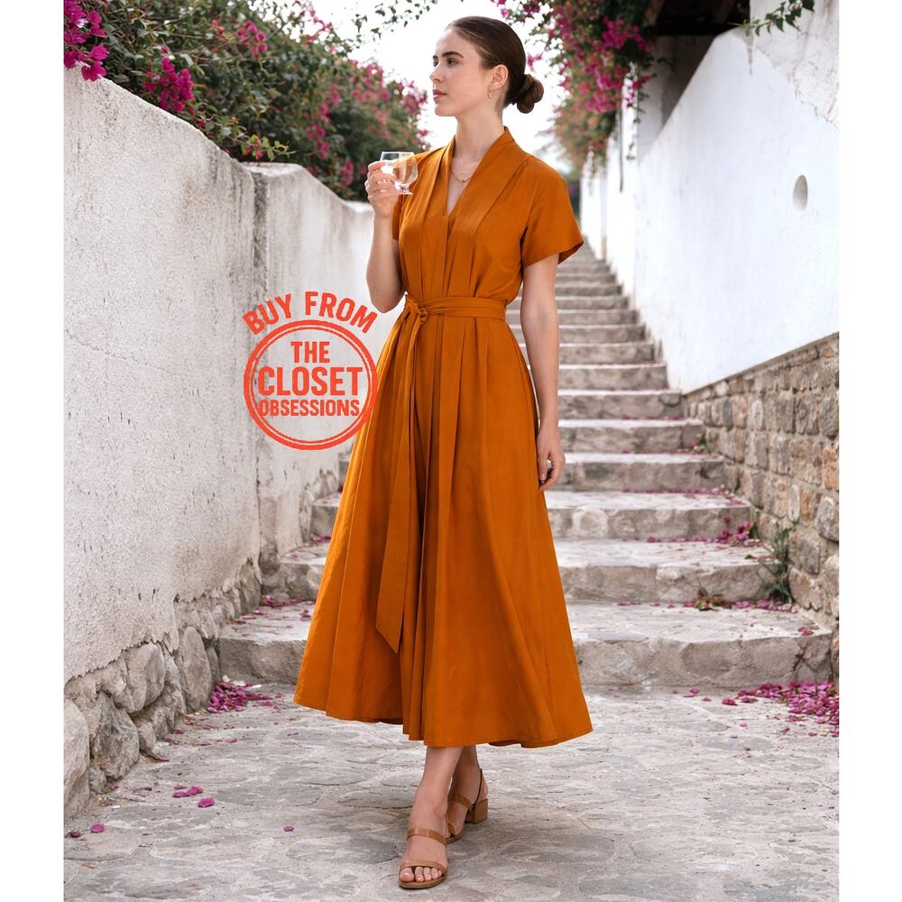 RARE ZARA Burnt Orange Cotton Midi Dress NWT - Picture 2 of 16